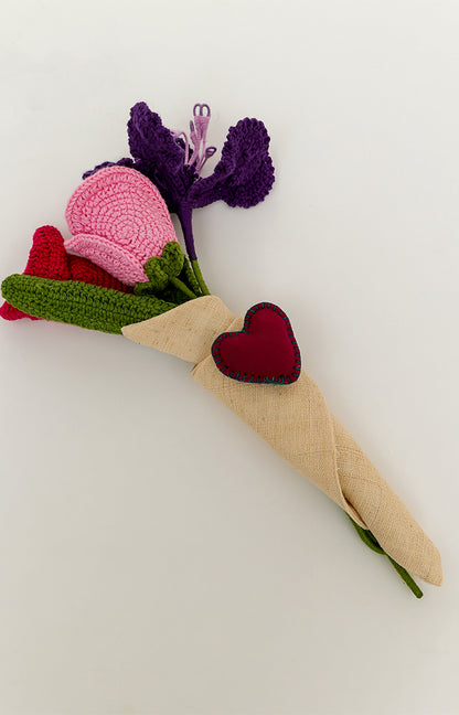 Classic Pink and Purple Crochet Flowers Bouquet