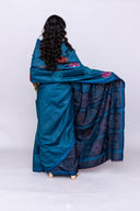 Handcrafted Blue Tussar Silk Saree – Artisanal Appliqué Elegance
