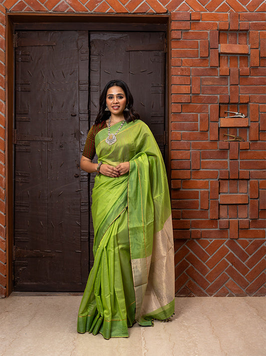 Handwoven Green Chanderi Silk Saree