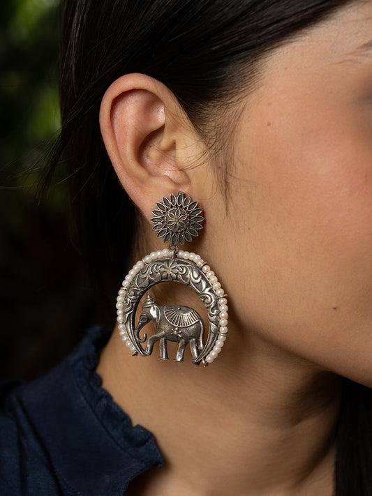 Elephant Oxidised Earring
