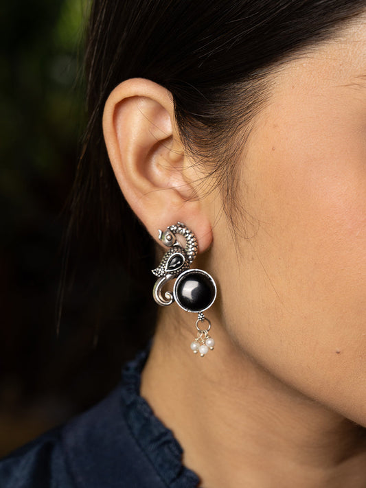 Peacock Black Oxidised Earring