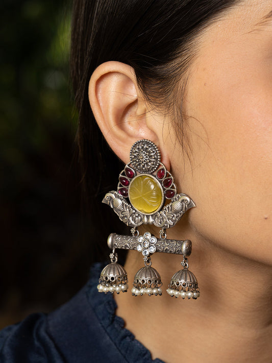 Yellow Stone Bird Jhumka Earring