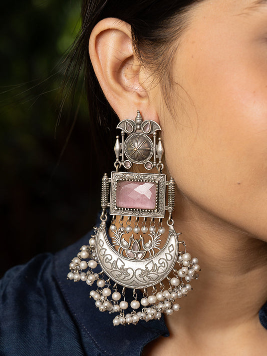 Pink Chand Oxidised Jhumka