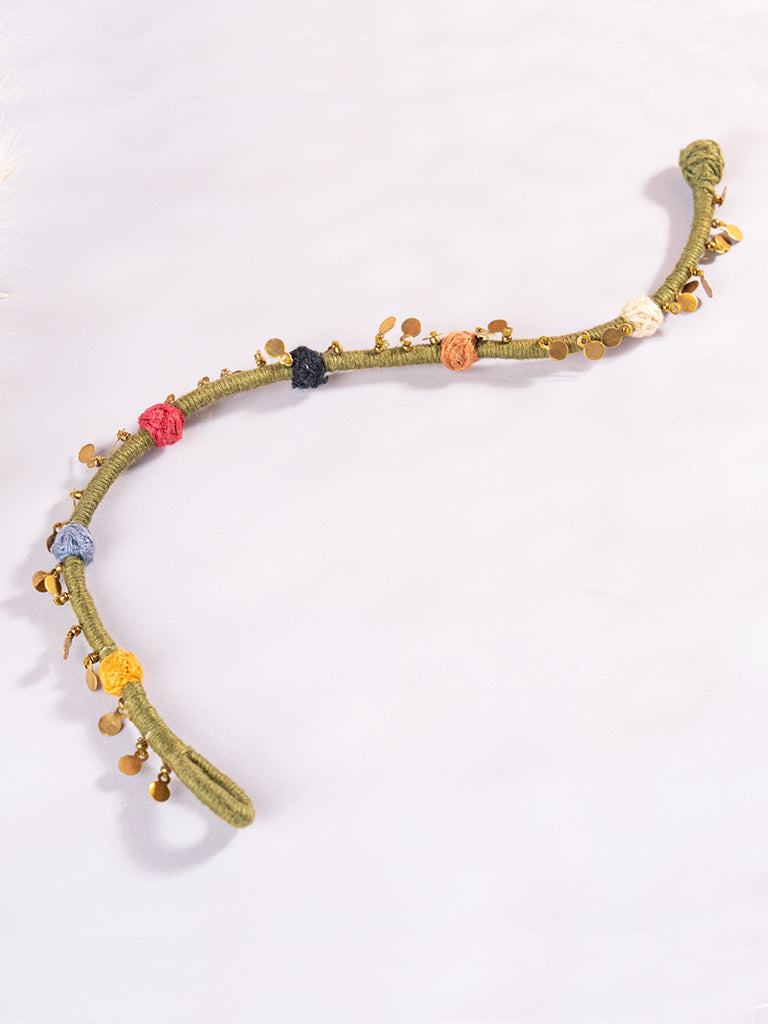 Green Thread Ball Anklets