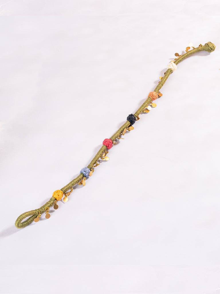 Green Thread Ball Anklets