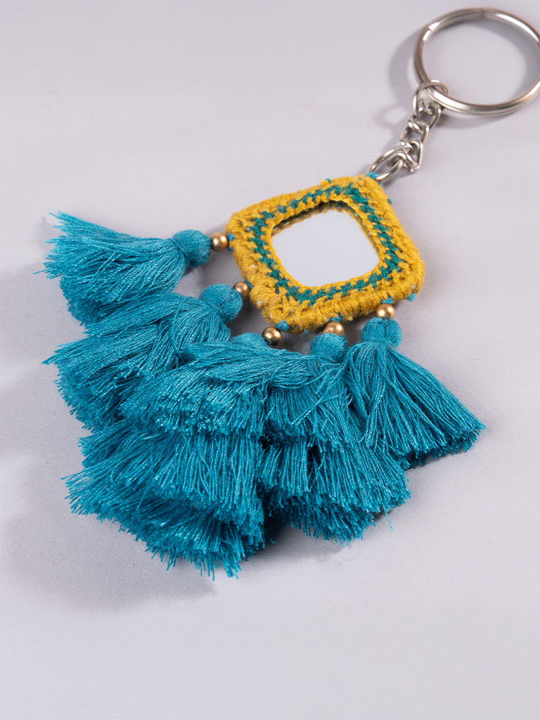 Square  Musterd Mirror & Sky Tassels Keychain