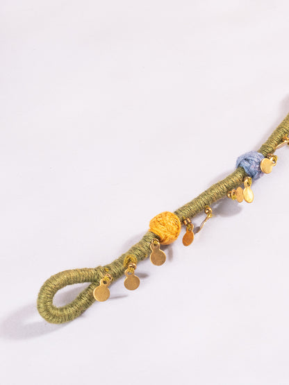 Green Thread Ball Anklets