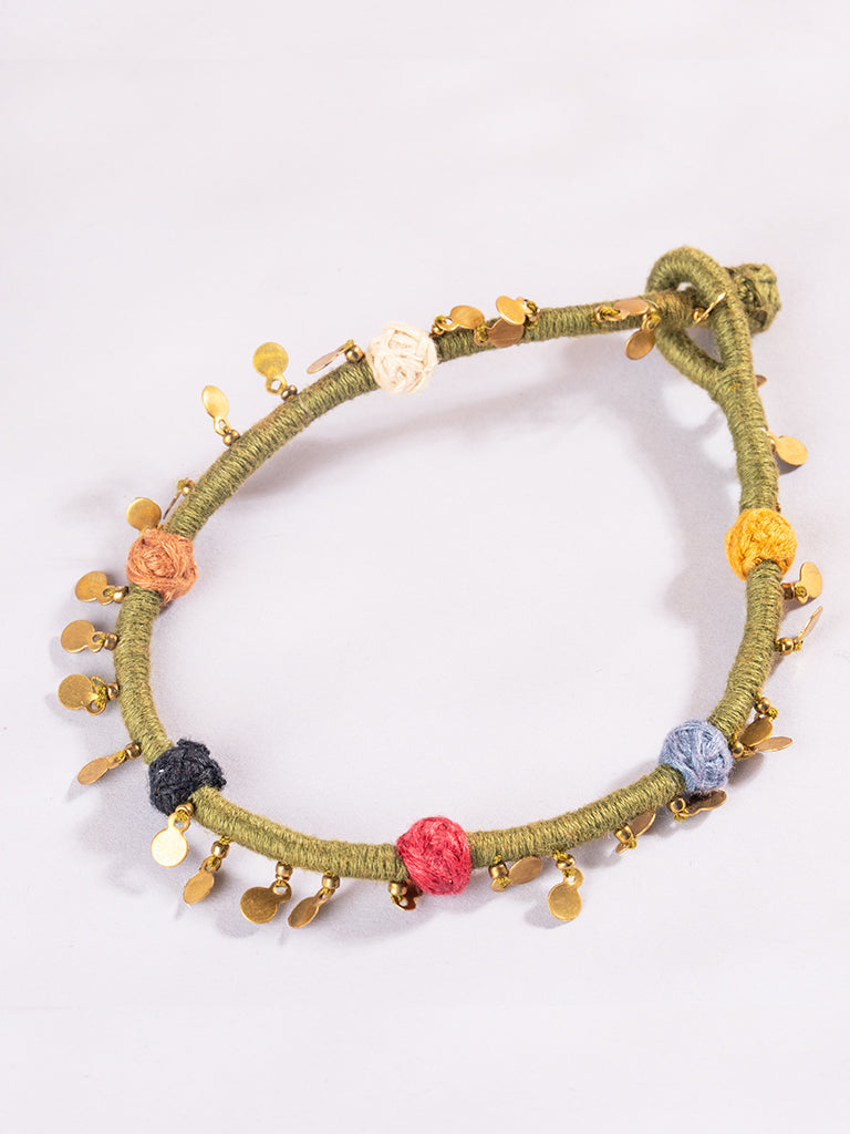 Green Thread Ball Anklets