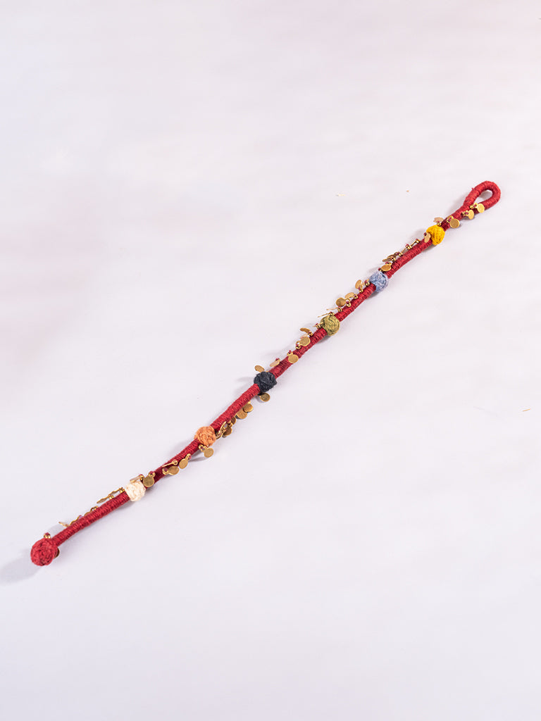 Maroon Thread Ball Anklets