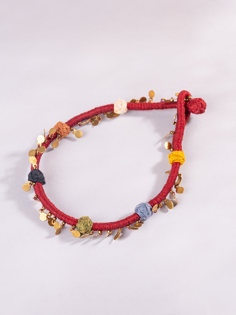 Maroon Thread Ball Anklets