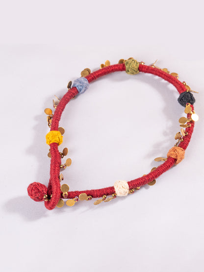 Maroon Thread Ball Anklets