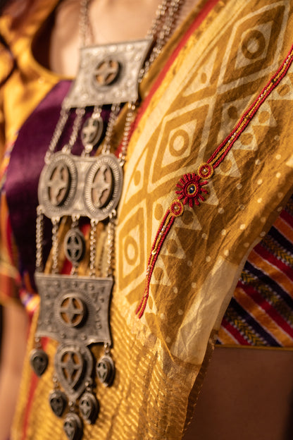 Gorgeous Mustard- Purple Mashru Silk Hand-Embroidered Blouse