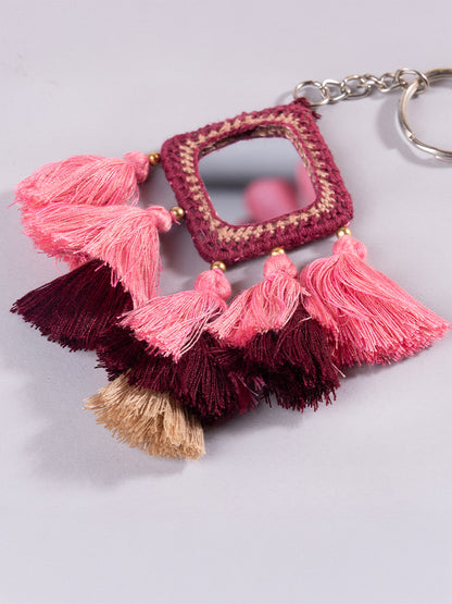 Square Maroon Mirror & Peach Tassels