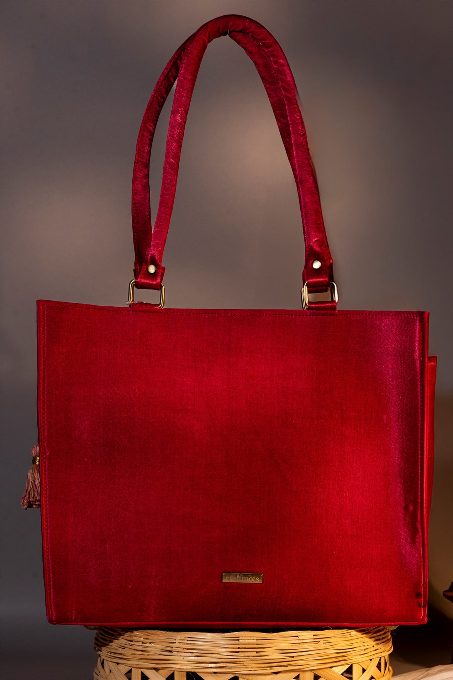 Floral Applique Marron Tote Bag