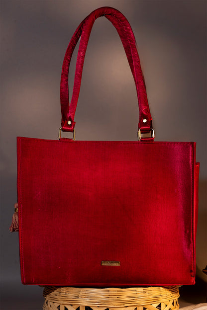 Floral Applique Marron Tote Bag