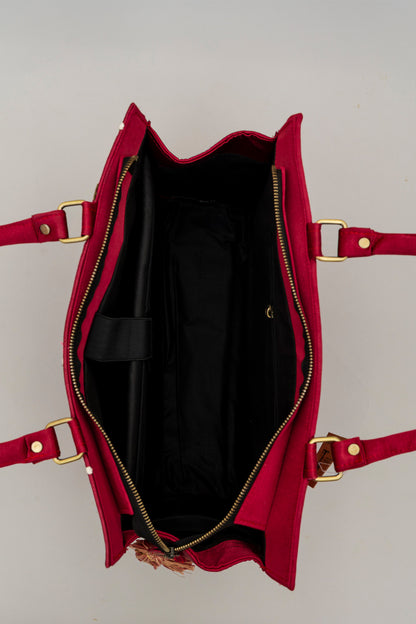 Floral Applique Marron Tote Bag