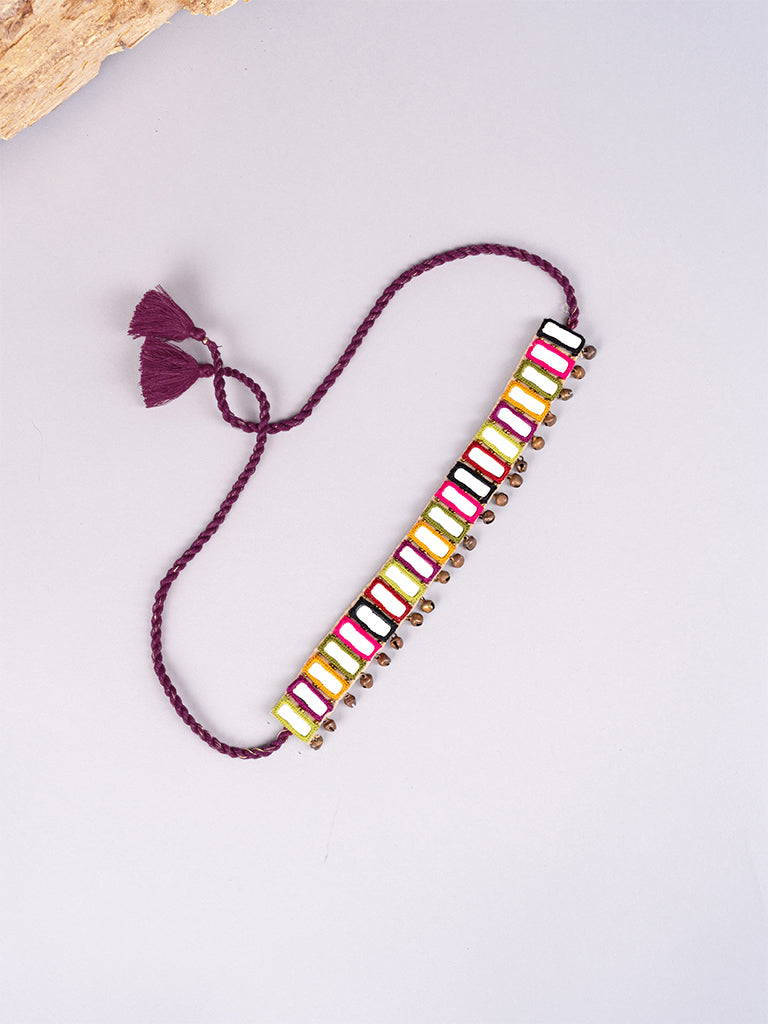 Multi Rectangular Mirror Choker with Purple Dori