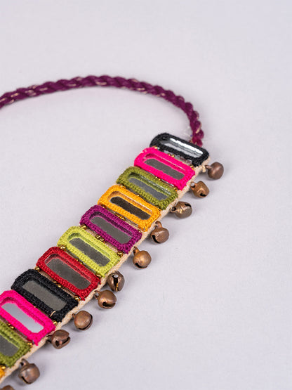Multi Rectangular Mirror Choker with Purple Dori