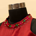 Maroon Mashru Blouse with Kutchi Embroidery & Mirror Work