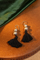 Black Oxidised Ball With Tassels Earring