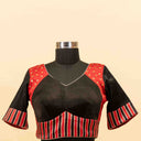Black & Red Mashru Blouse with Tikki Work & Blanket Stitch | Craftroots