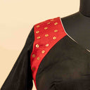 Black & Red Mashru Blouse with Tikki Work & Blanket Stitch | Craftroots