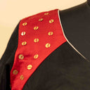 Black & Red Mashru Blouse with Tikki Work & Blanket Stitch | Craftroots