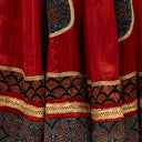 Red Modal Chaniya with Ajrakh Block Print Border & Patches | 8 Metre