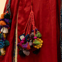 Red Modal Chaniya with Ajrakh Block Print Border & Patches | 8 Metre