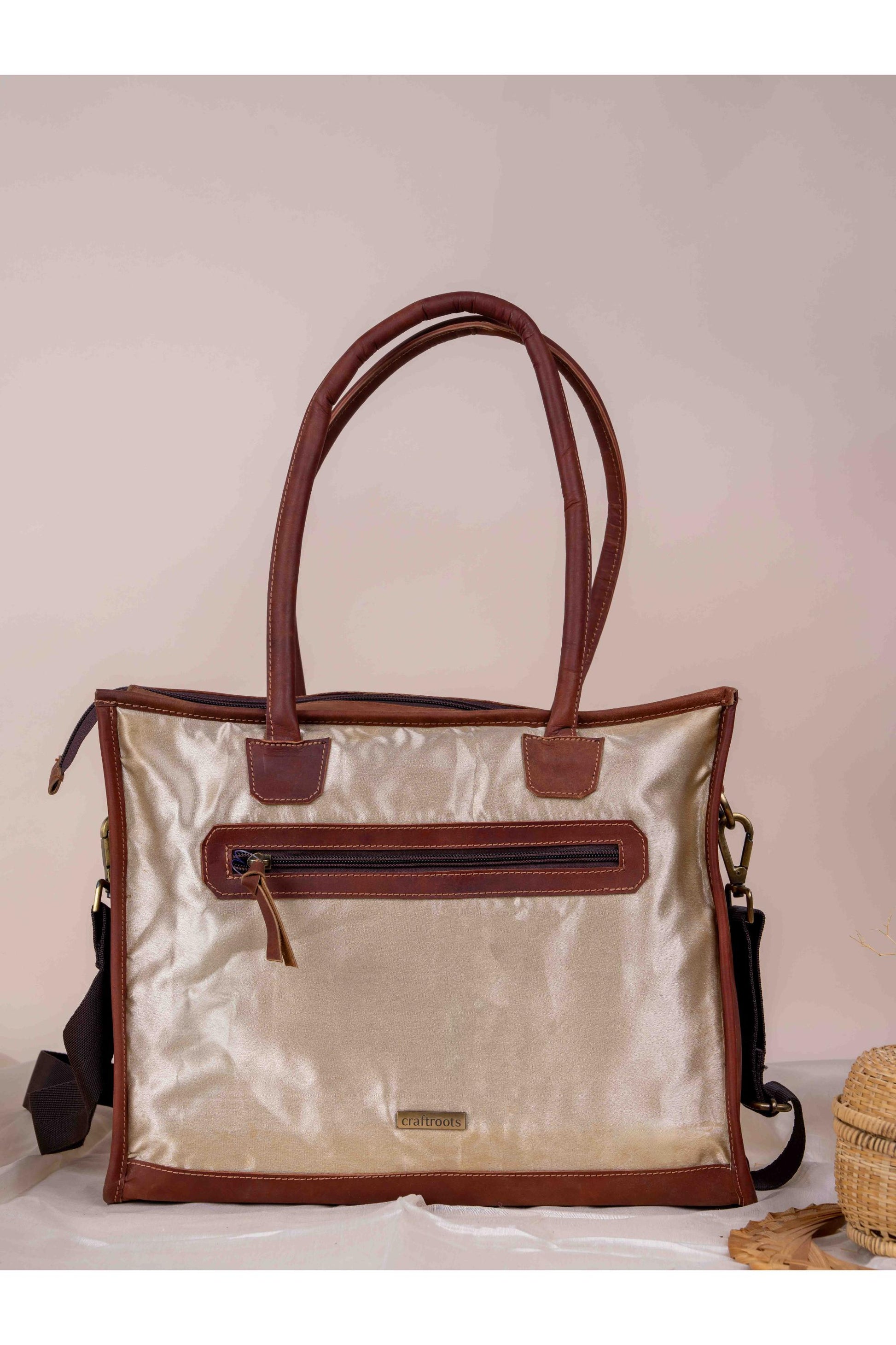 Beige Applique Tote Bag