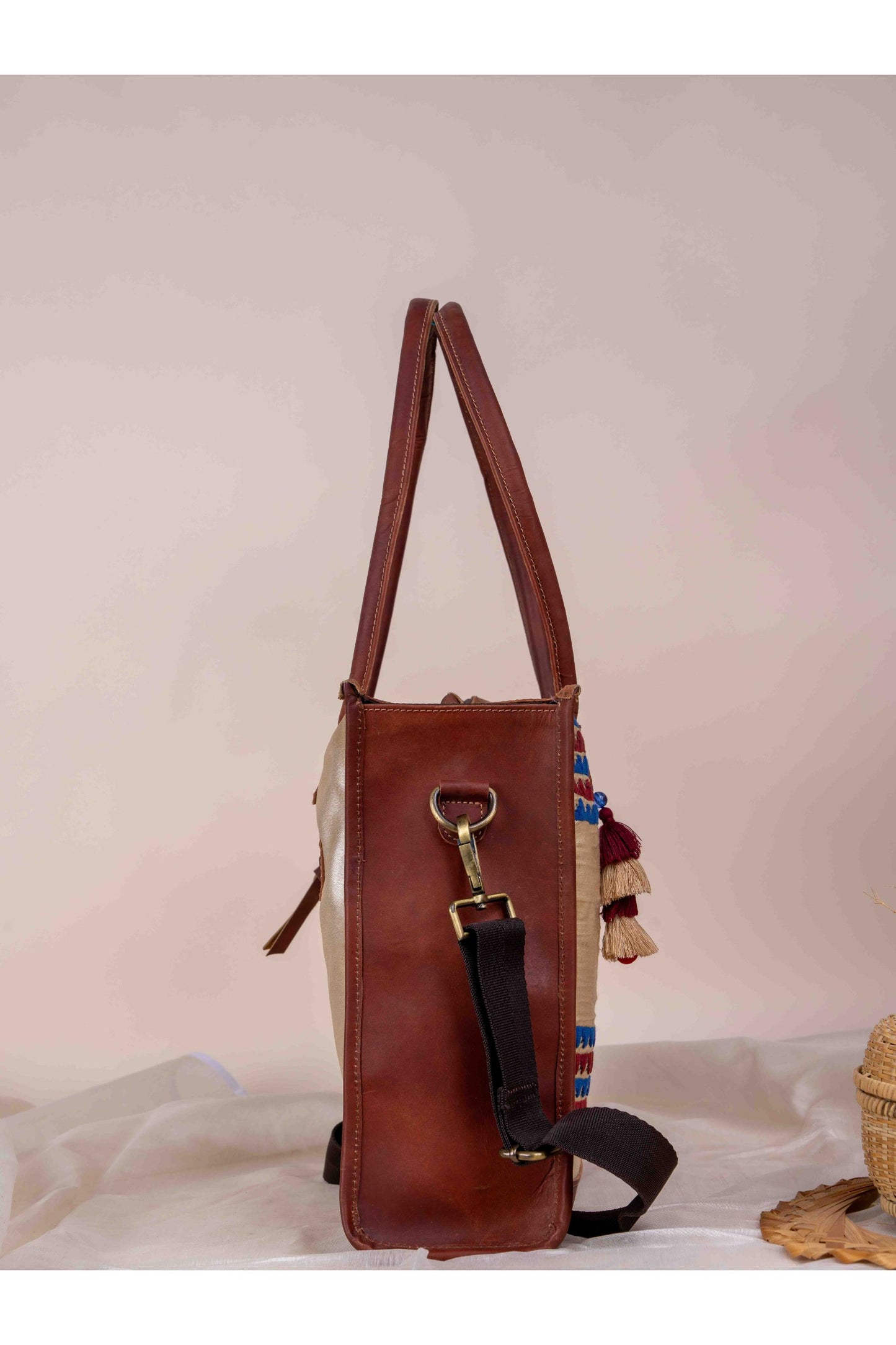 Beige Applique Tote Bag