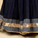 Midnight Blue Chanderi Chaniya with Ajrakh Lumpi & Print Border | 8 Metre