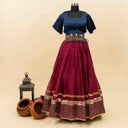 Pink Chanderi Chaniya with Lumpi & Ajrakh Border | 8 Metre