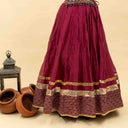 Pink Chanderi Chaniya with Lumpi & Ajrakh Border | 8 Metre