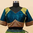 Olive & Teal Mashru Blouse with Tikki Work & Blanket Stitch | Craftroots