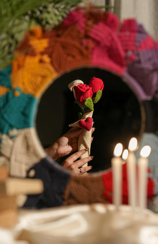 Handmade Red Rose Crochet Bouquet