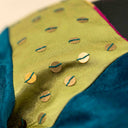 Olive & Teal Mashru Blouse with Tikki Work & Blanket Stitch | Craftroots