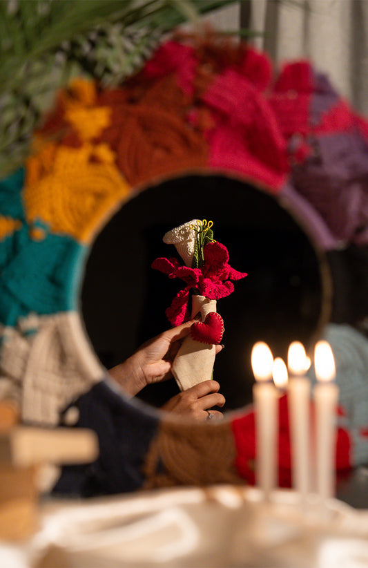 Evergreen Crochet Bouquet With Heart Pin