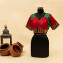 Red & Green Mashru Blouse with Tikki Work & Blanket Stitch | Craftroots