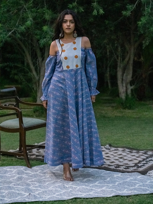 Bib Flared Dress - Blue