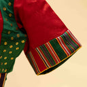 Red & Green Mashru Blouse with Tikki Work & Blanket Stitch | Craftroots
