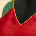 Red & Green Mashru Blouse with Tikki Work & Blanket Stitch | Craftroots