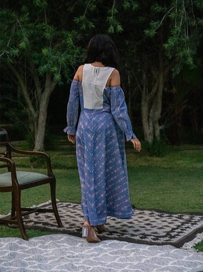 Bib Flared Dress - Blue
