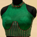 Green Mashru Blouse with Kutchi Embroidery | Craftroots