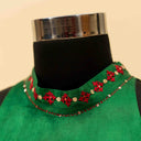 Green Mashru Blouse with Kutchi Embroidery | Craftroots