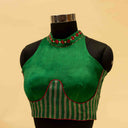 Green Mashru Blouse with Kutchi Embroidery | Craftroots