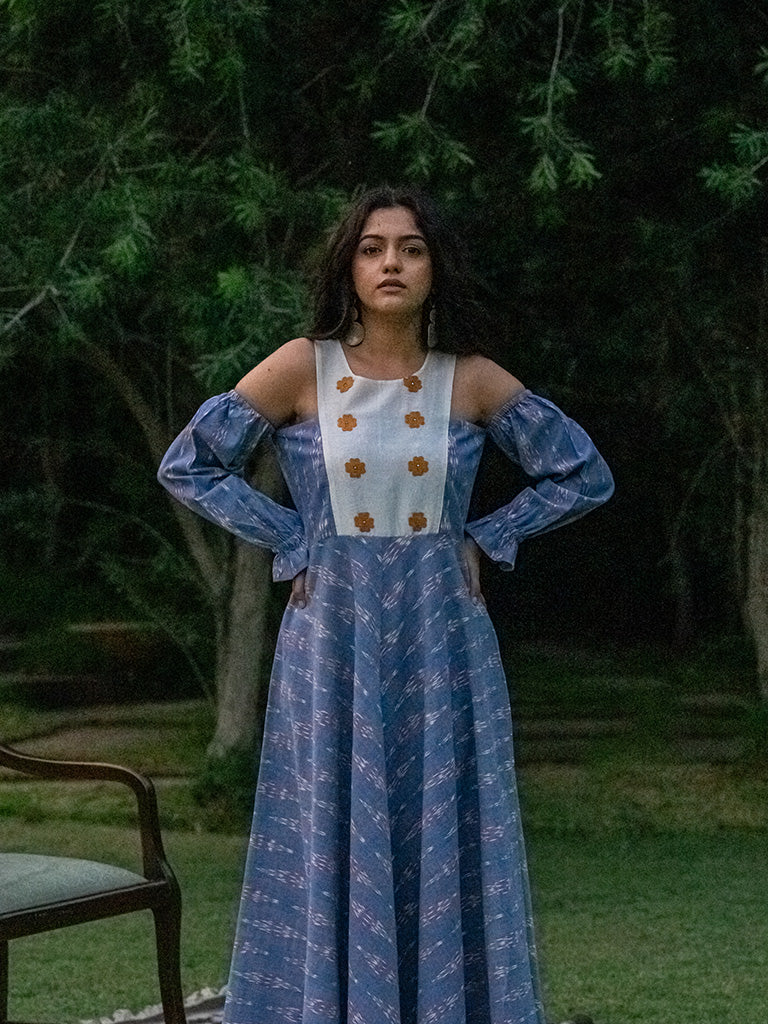 Bib Flared Dress - Blue