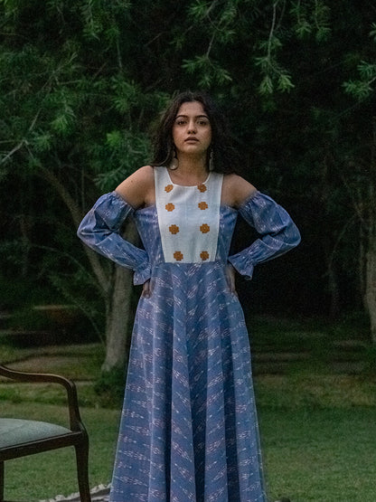 Bib Flared Dress - Blue