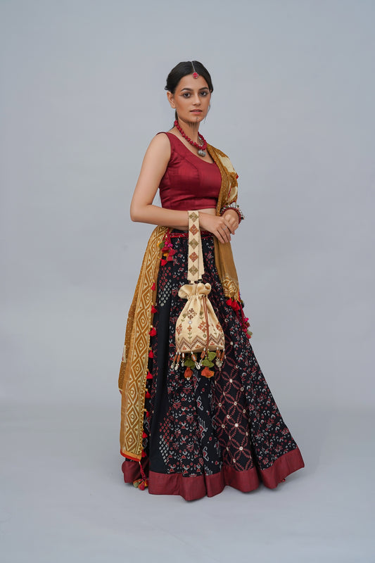 Mustard Chanderi Hand Block-Printed Dupatta With Crafted Red Tassels