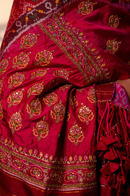 Handwoven and Hand-Embroidered Elegant Pink Dupatta